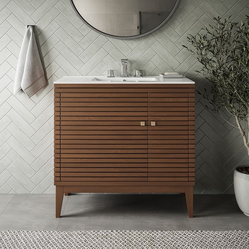 Ledger 36" Bathroom Vanity in Walnut White by Modway - Image 8