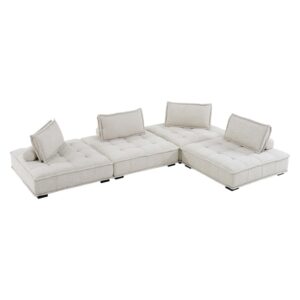 Saunter 4-Piece Tufted Fabric Fabric Sectional Sofa in Beige by Modway