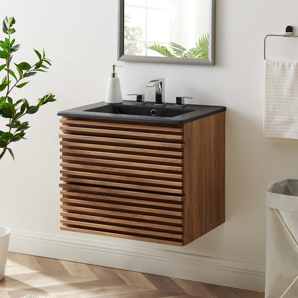Render 24" Wall-Mount Bathroom Vanity in Walnut Black by Modway - Image 8