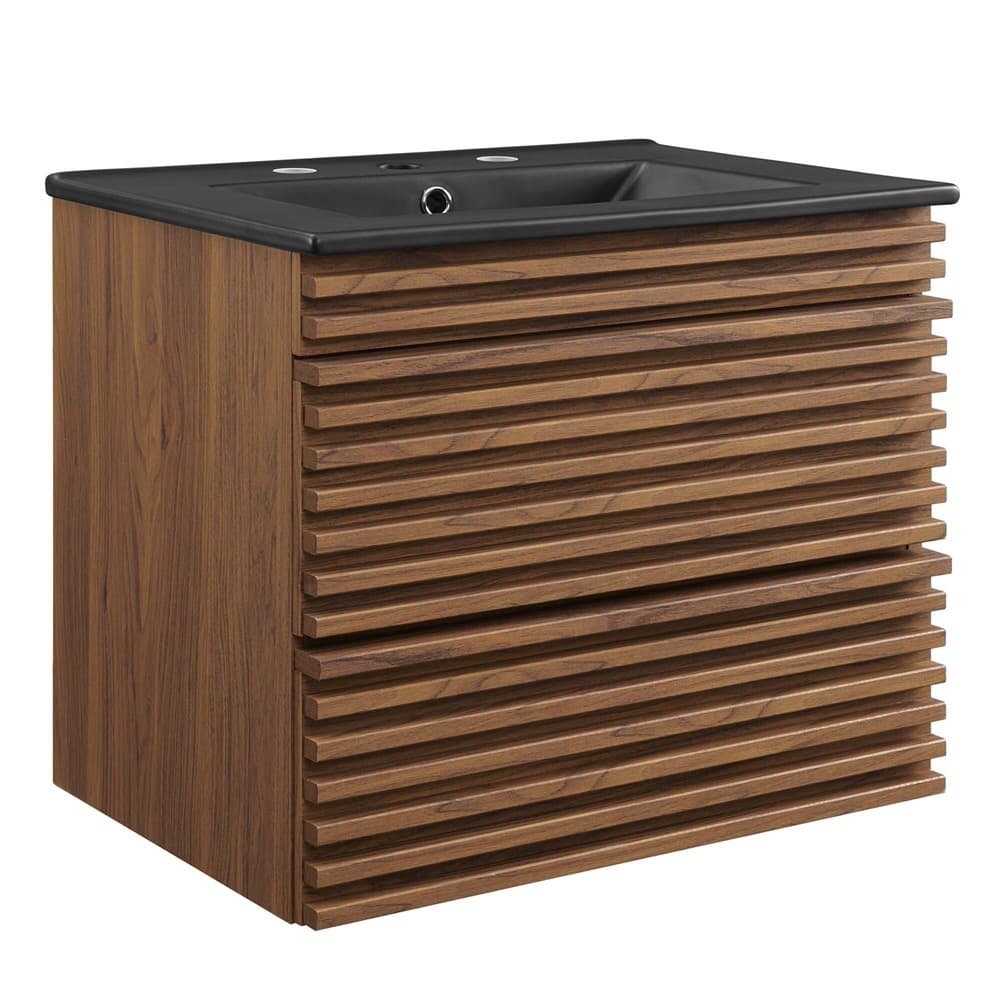 Render 24" Wall-Mount Bathroom Vanity in Walnut Black by Modway