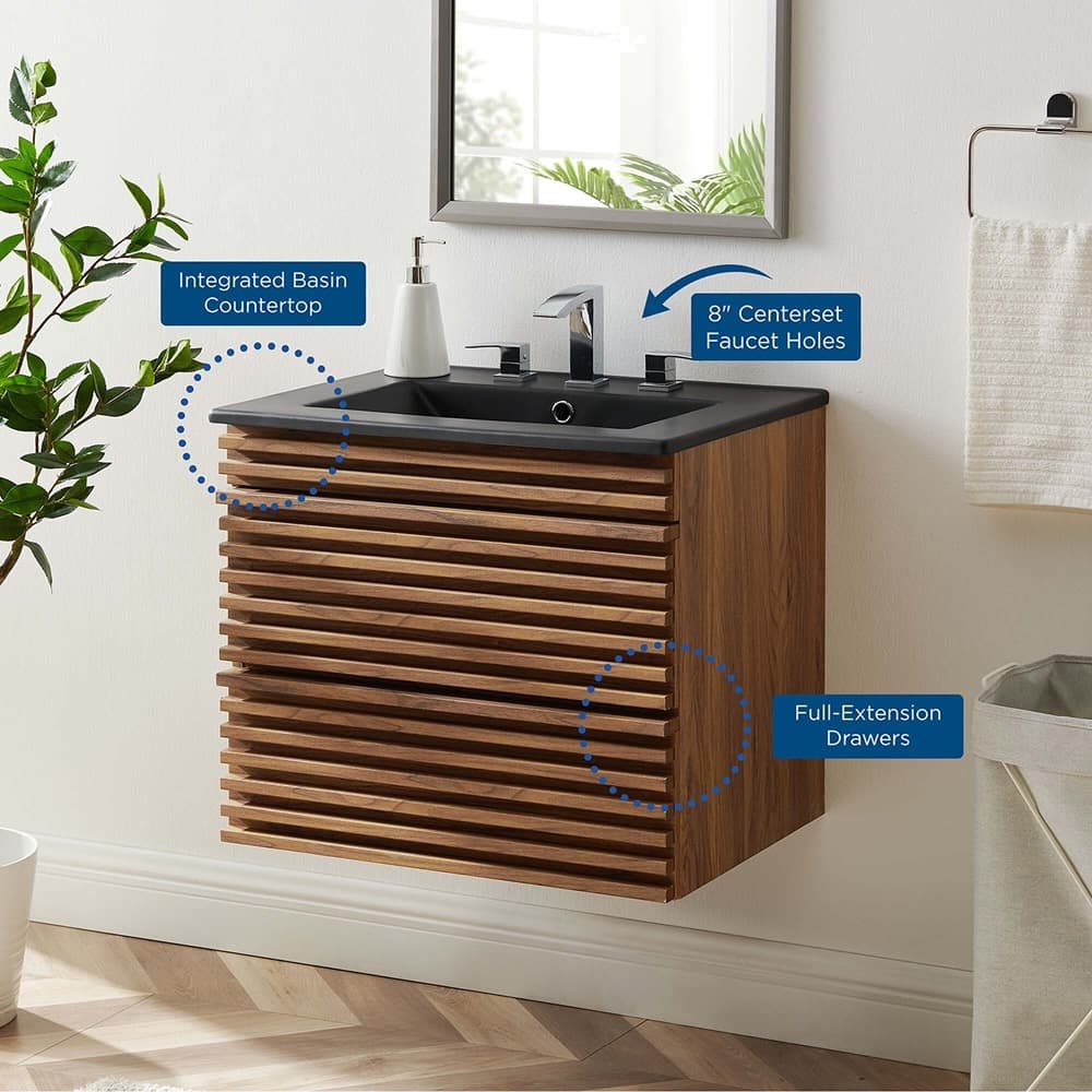 Render 24" Wall-Mount Bathroom Vanity in Walnut Black by Modway - Image 10