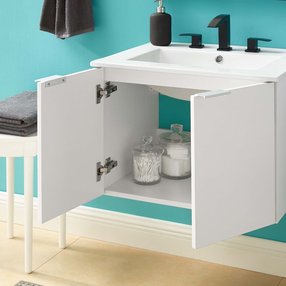 Maybelle 24" Wall-Mount Bathroom Vanity in White White by Modway - Image 12