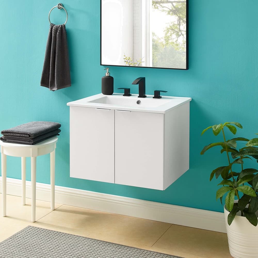 Maybelle 24" Wall-Mount Bathroom Vanity in White White by Modway - Image 10
