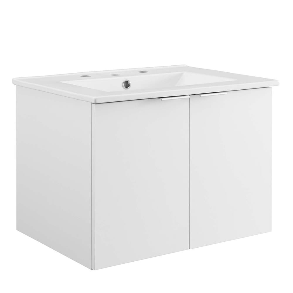 Maybelle 24" Wall-Mount Bathroom Vanity in White White by Modway