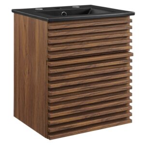 Render 18" Wall-Mount Bathroom Vanity in Walnut Black by Modway