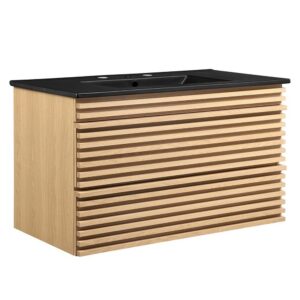 Render 36" Wall-Mount Bathroom Vanity in Oak Black by Modway