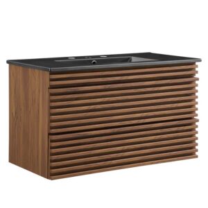 Render 36" Wall-Mount Bathroom Vanity in Walnut Black by Modway