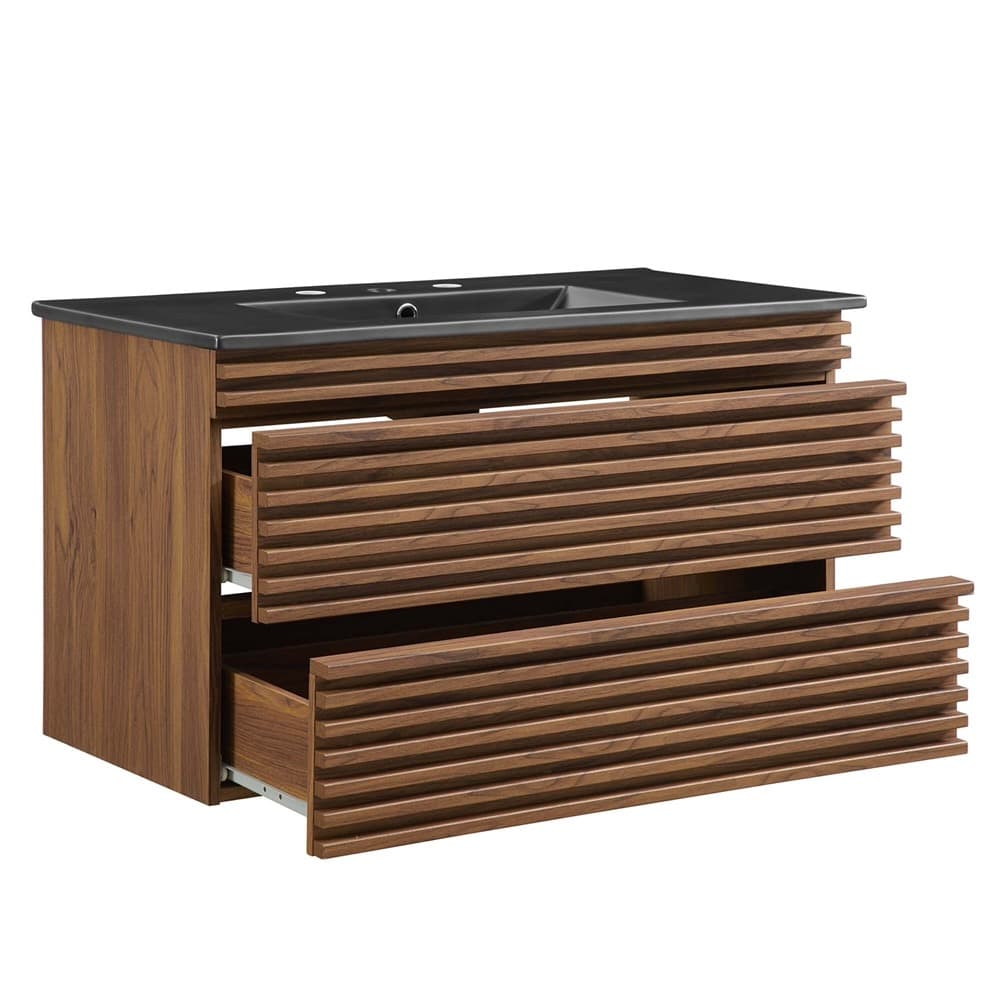 Render 36" Wall-Mount Bathroom Vanity in Walnut Black by Modway - Image 5