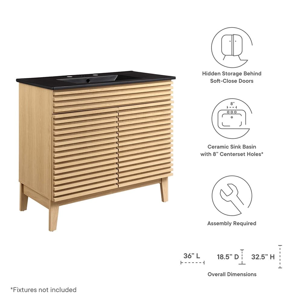 Render 36" Bathroom Vanity in Oak Black by Modway - Image 2