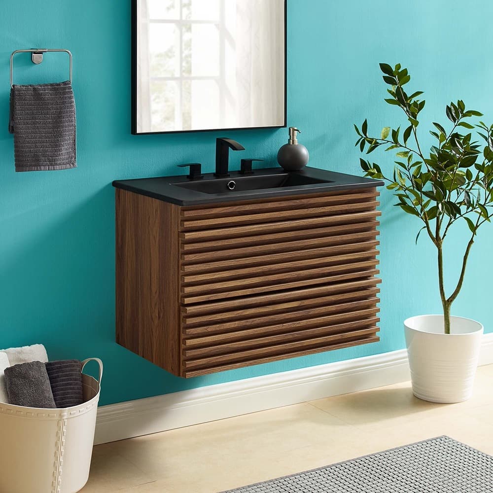 Render 30" Wall-Mount Bathroom Vanity in Walnut Black by Modway - Image 8