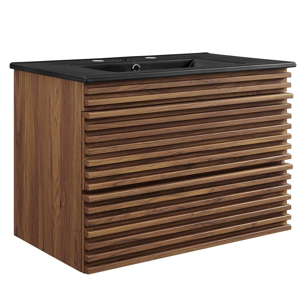 Render 30" Wall-Mount Bathroom Vanity in Walnut Black by Modway