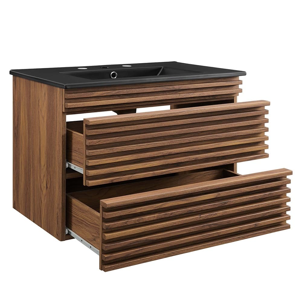 Render 30" Wall-Mount Bathroom Vanity in Walnut Black by Modway - Image 4