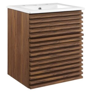 Render 18" Wall-Mount Bathroom Vanity in Walnut White by Modway