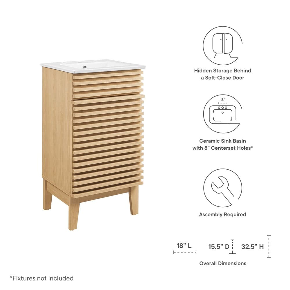 Render 18" Bathroom Vanity Cabinet in Oak White by Modway - Image 2