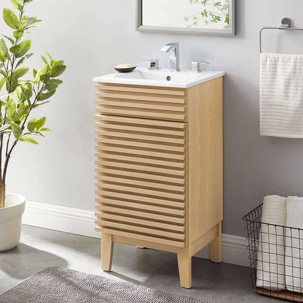 Render 18" Bathroom Vanity Cabinet in Oak White by Modway - Image 8