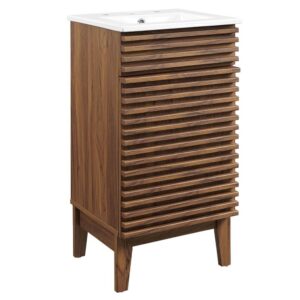 Render 18" Bathroom Vanity Cabinet in Walnut White by Modway