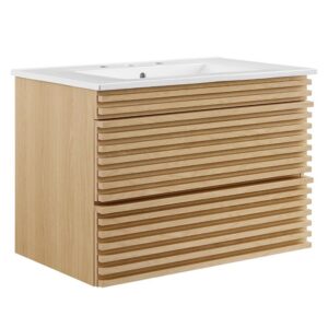 Render 30" Wall-Mount Bathroom Vanity in Oak White by Modway