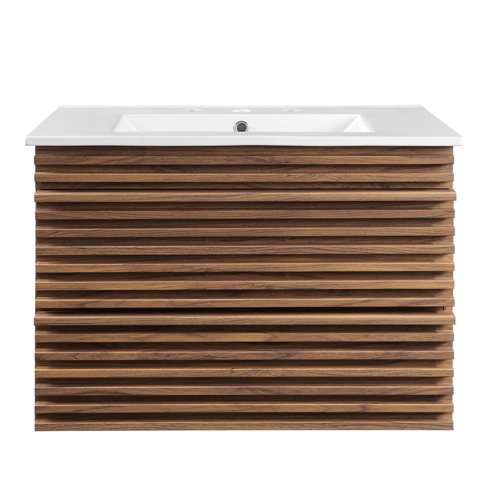 Render 30" Wall-Mount Bathroom Vanity in Walnut White by Modway - Image 3