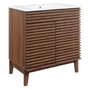Render 30" Bathroom Vanity Cabinet in Walnut White by Modway