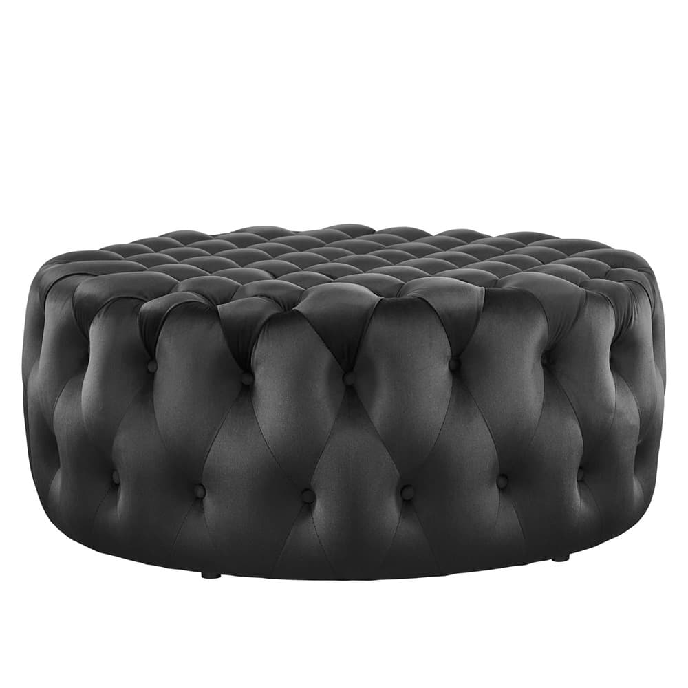 Amour Tufted Button Large Round Performance Velvet Ottoman in Black by Modway - Image 3
