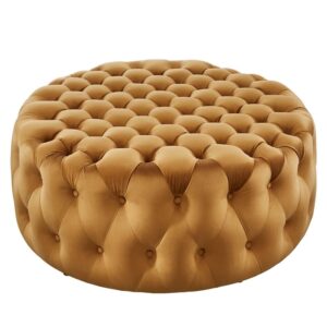 Amour Tufted Button Large Round Performance Velvet Ottoman in Cognac by Modway