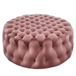 Amour Tufted Button Large Round Performance Velvet Ottoman in Dusty Rose by Modway