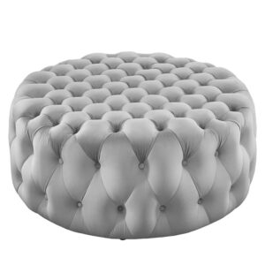Amour Tufted Button Large Round Performance Velvet Ottoman in Light Gray by Modway