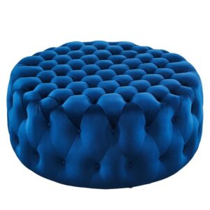 Amour Tufted Button Large Round Performance Velvet Ottoman in Navy by Modway
