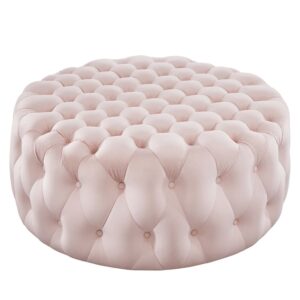 Amour Tufted Button Large Round Performance Velvet Ottoman in Pink by Modway