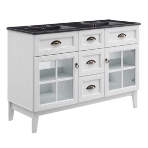 Isle 48" Double Bathroom Vanity Cabinet in White Black by Modway