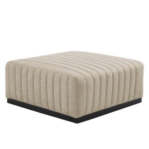 Conjure Channel Tufted Upholstered Fabric Ottoman in Black Beige by Modway