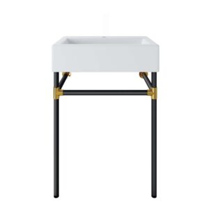 Redeem 24" Wall-Mount Black Stainless Steel Bathroom Vanity in Black White by Modway