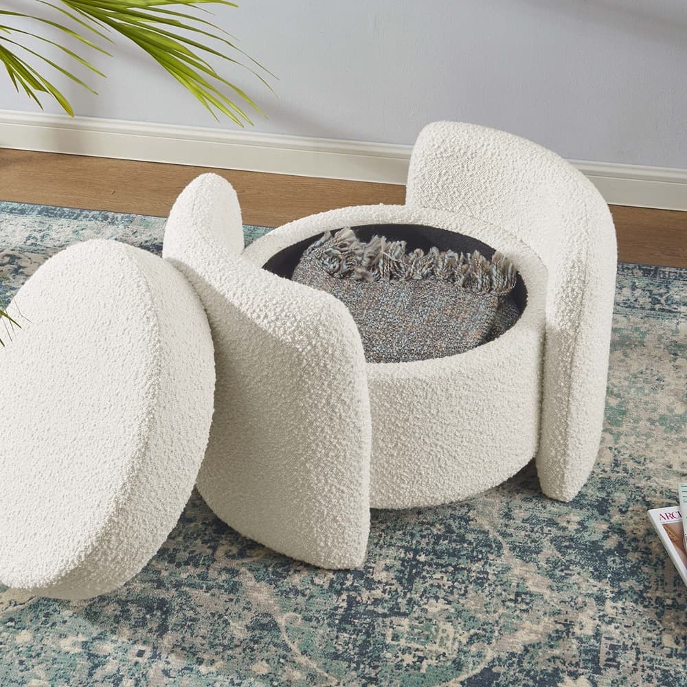 Nebula Boucle Upholstered Ottoman in Ivory by Modway - Image 10