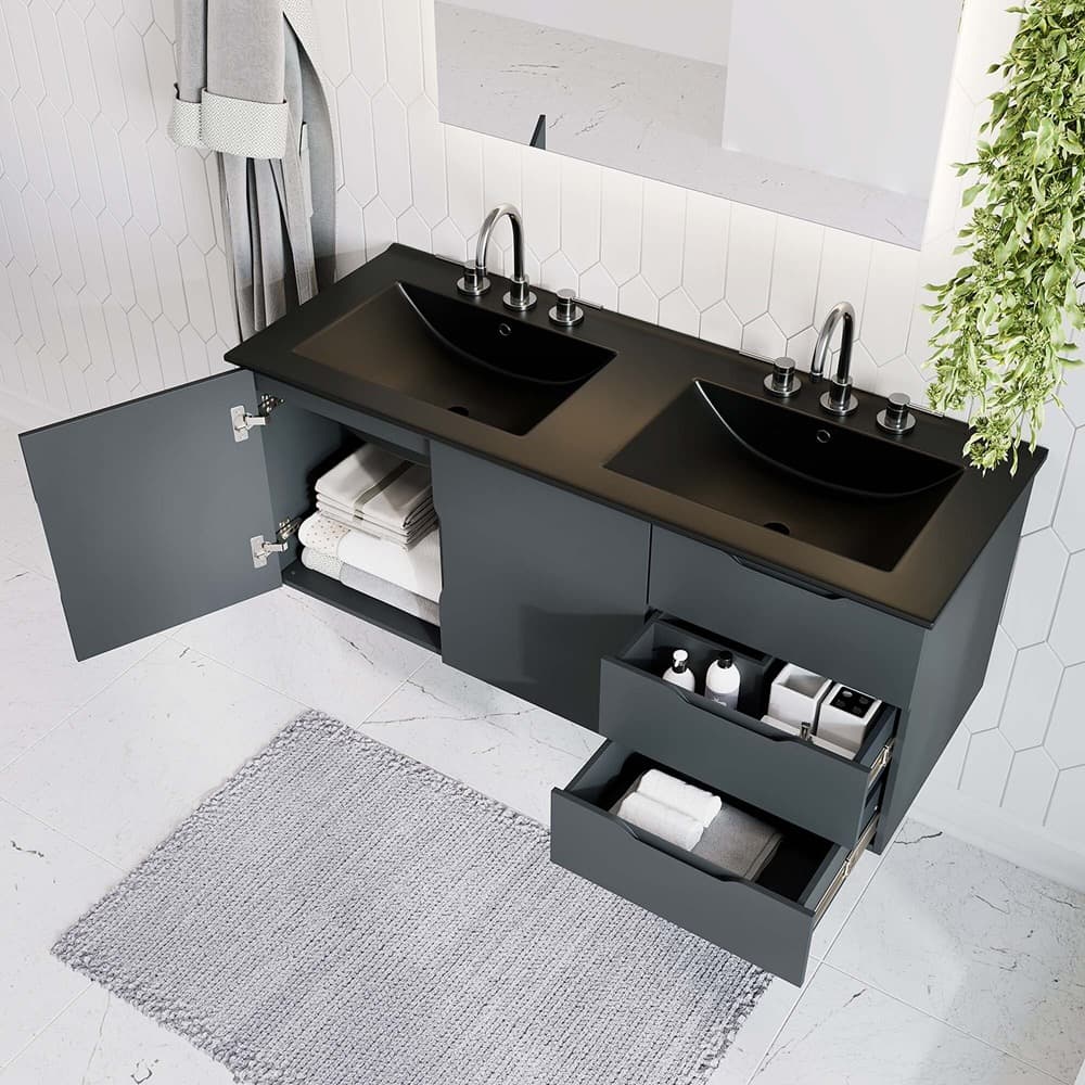 Vitality 48" Double Sink Bathroom Vanity in Gray Black by Modway - Image 9