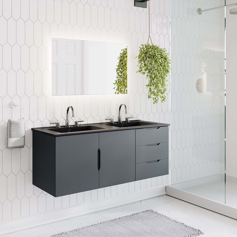Vitality 48" Double Sink Bathroom Vanity in Gray Black by Modway - Image 8