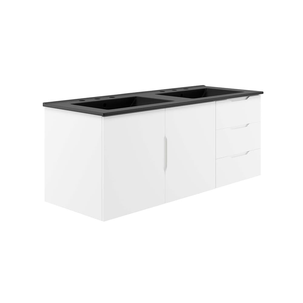 Vitality 48" Double Sink Bathroom Vanity in White Black by Modway