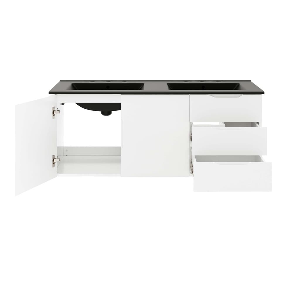 Vitality 48" Double Sink Bathroom Vanity in White Black by Modway - Image 5