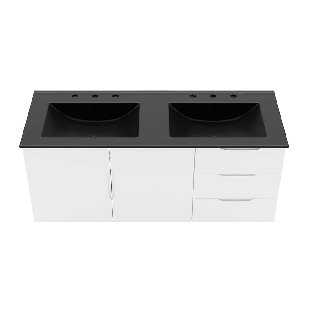 Vitality 48" Double Sink Bathroom Vanity in White Black by Modway - Image 6