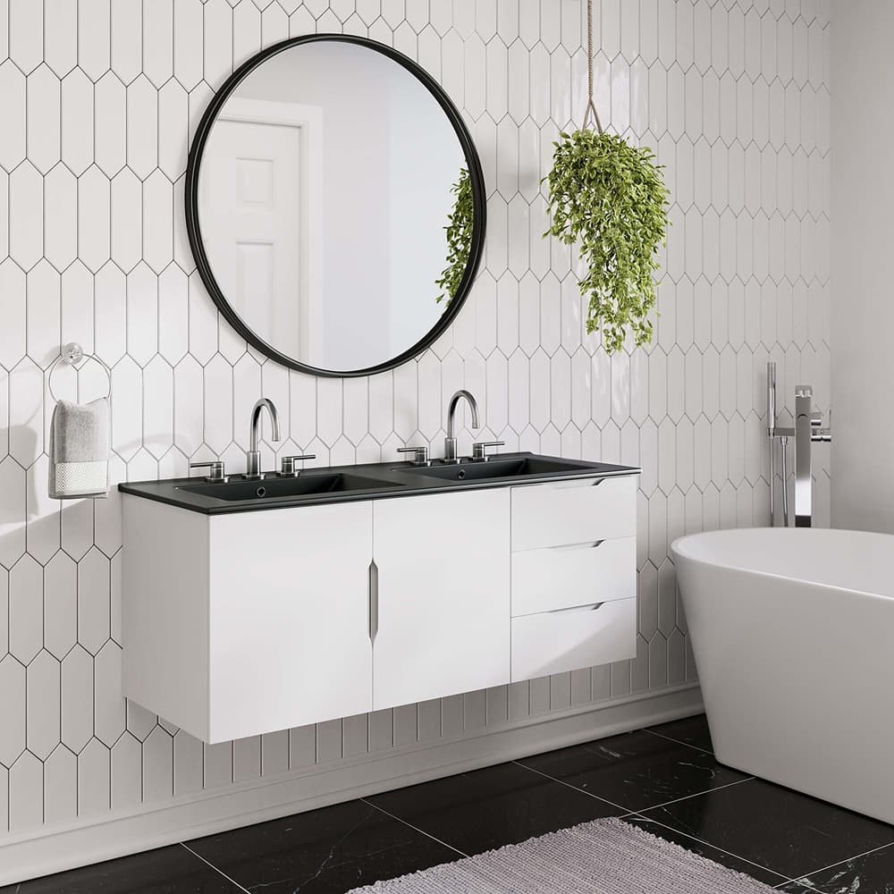 Vitality 48" Double Sink Bathroom Vanity in White Black by Modway - Image 8