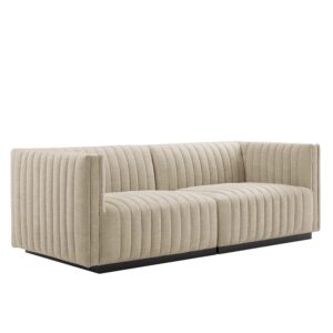 Conjure Channel Tufted Upholstered Fabric Loveseat in Black Beige by Modway