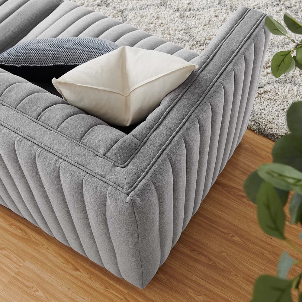 Conjure Channel Tufted Upholstered Fabric Loveseat in Black Light Gray by Modway - Image 11
