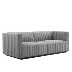 Conjure Channel Tufted Upholstered Fabric Loveseat in Black Light Gray by Modway