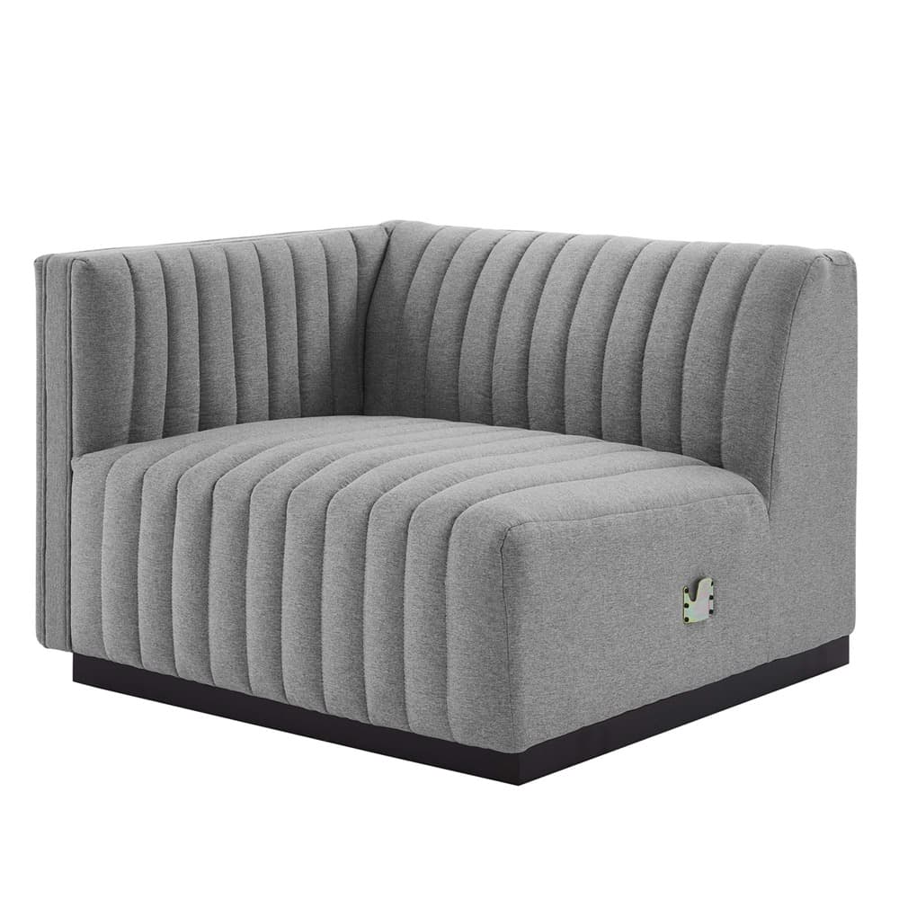 Conjure Channel Tufted Upholstered Fabric Loveseat in Black Light Gray by Modway - Image 4