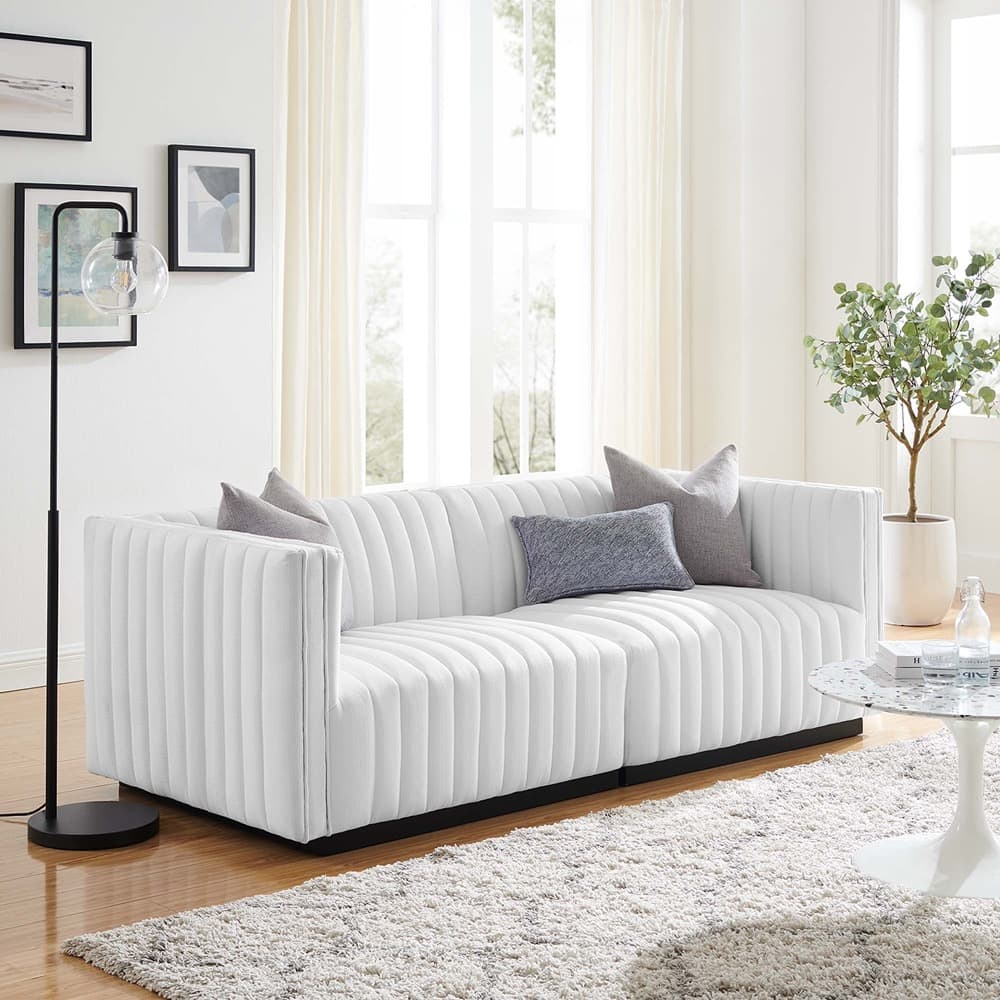 Conjure Channel Tufted Upholstered Fabric Loveseat in Black White by Modway - Image 10