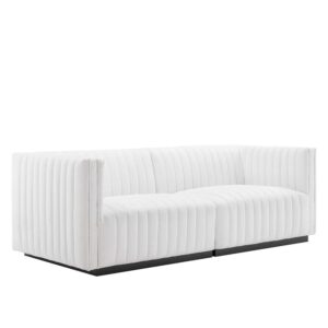 Conjure Channel Tufted Upholstered Fabric Loveseat in Black White by Modway