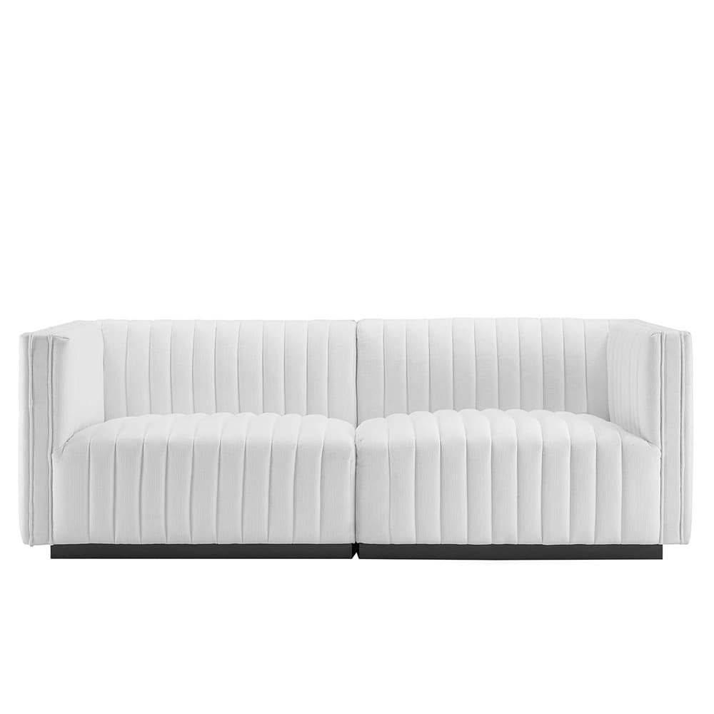 Conjure Channel Tufted Upholstered Fabric Loveseat in Black White by Modway - Image 3