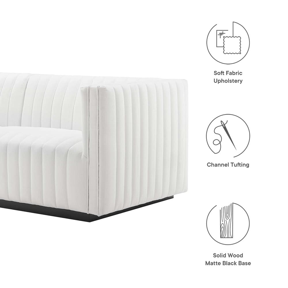 Conjure Channel Tufted Upholstered Fabric Loveseat in Black White by Modway - Image 2