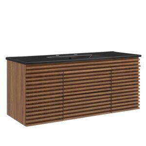 Render 48" Wall-Mount Bathroom Vanity in Walnut Black by Modway
