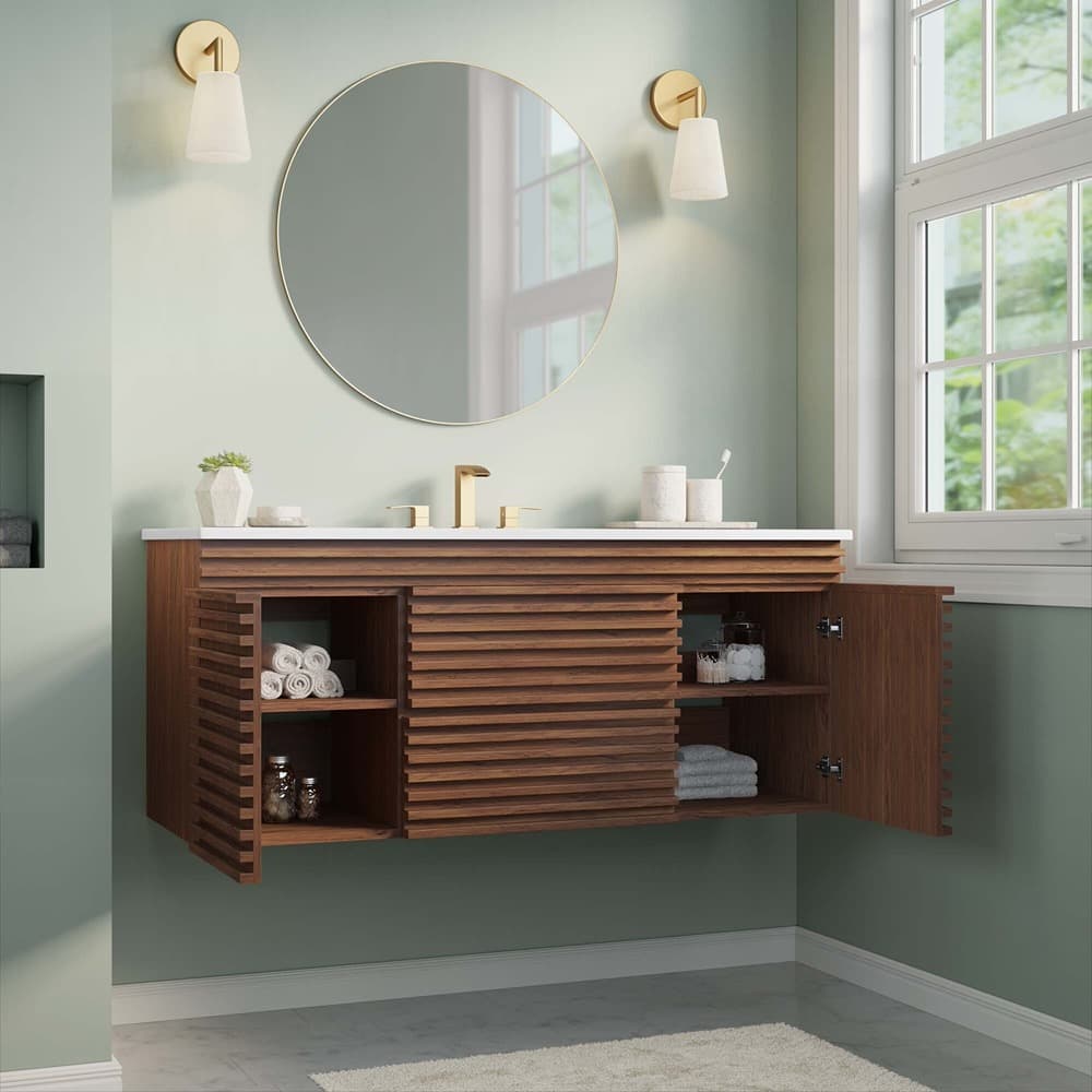 Render 48" Wall-Mount Bathroom Vanity in Walnut White by Modway - Image 11