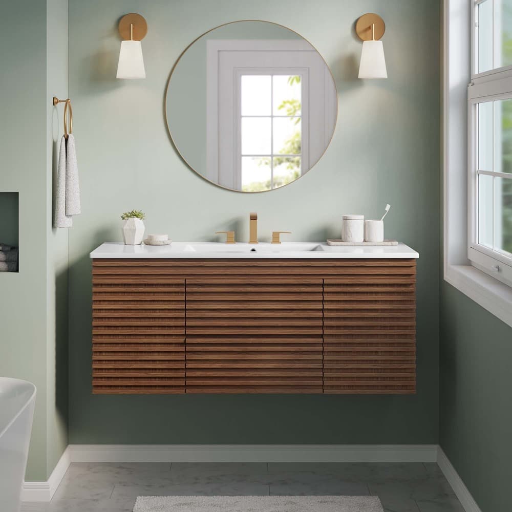Render 48" Wall-Mount Bathroom Vanity in Walnut White by Modway - Image 10